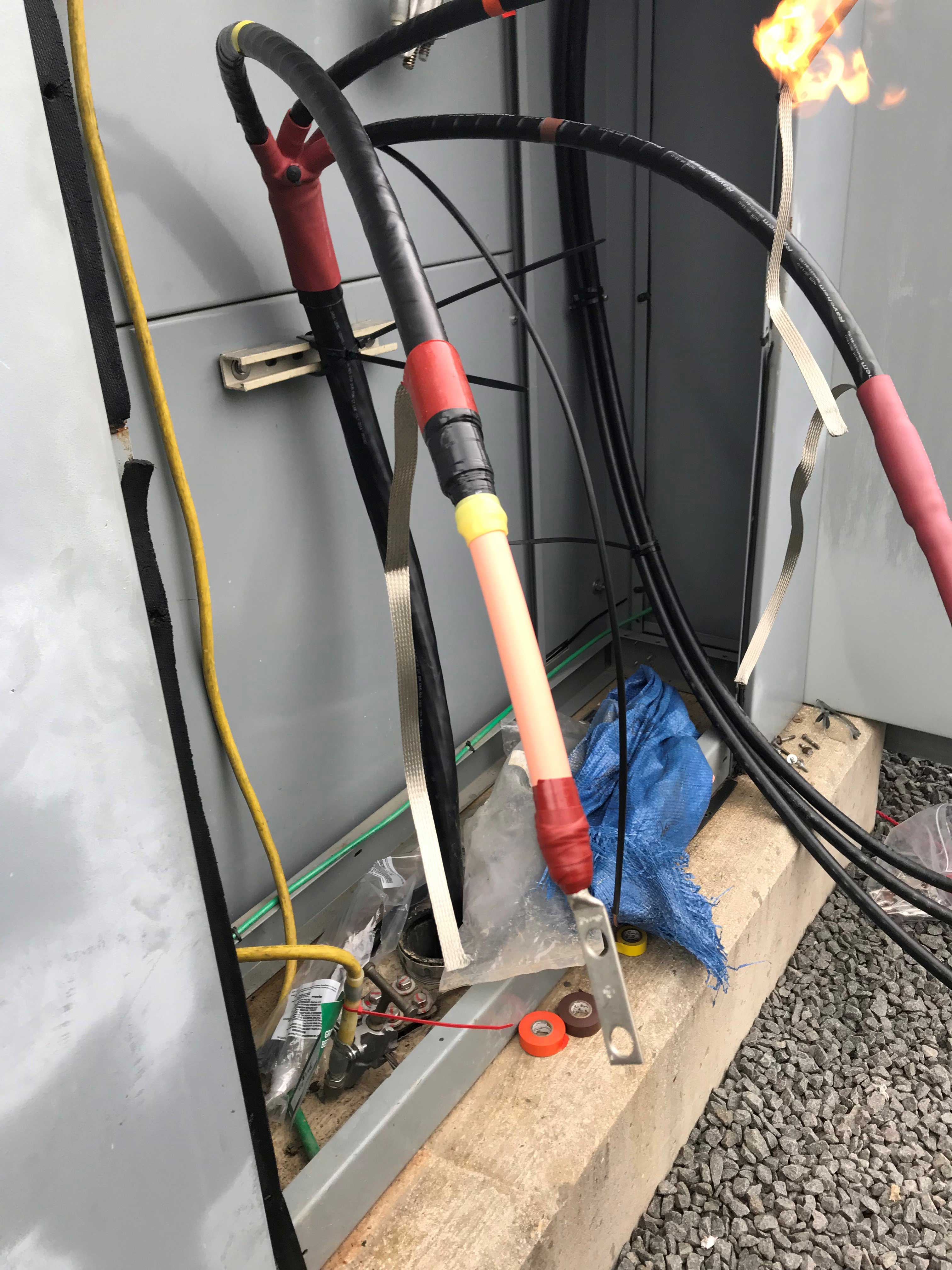 MV cable splice ready for heatshrink tube